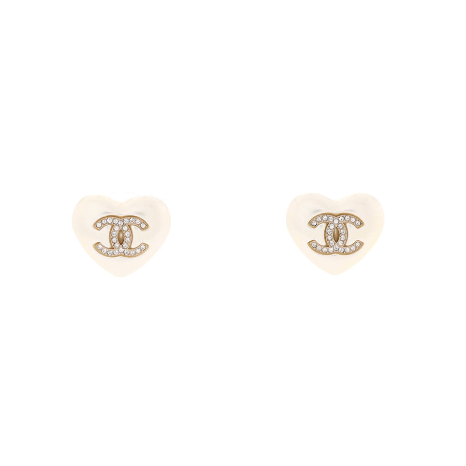 CC Heart Stud Earrings Resin with Metal and Crystals
