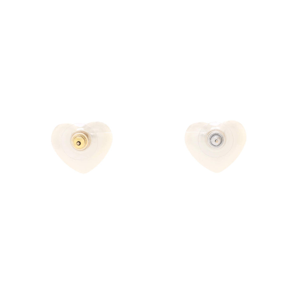 CC Heart Stud Earrings Resin with Metal and Crystals