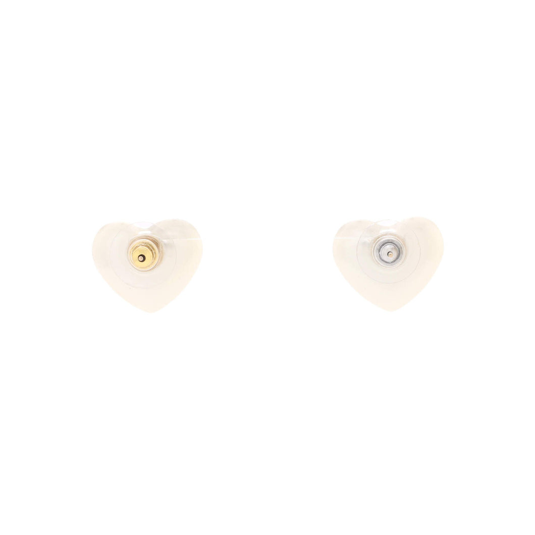 CC Heart Stud Earrings Resin with Metal and Crystals