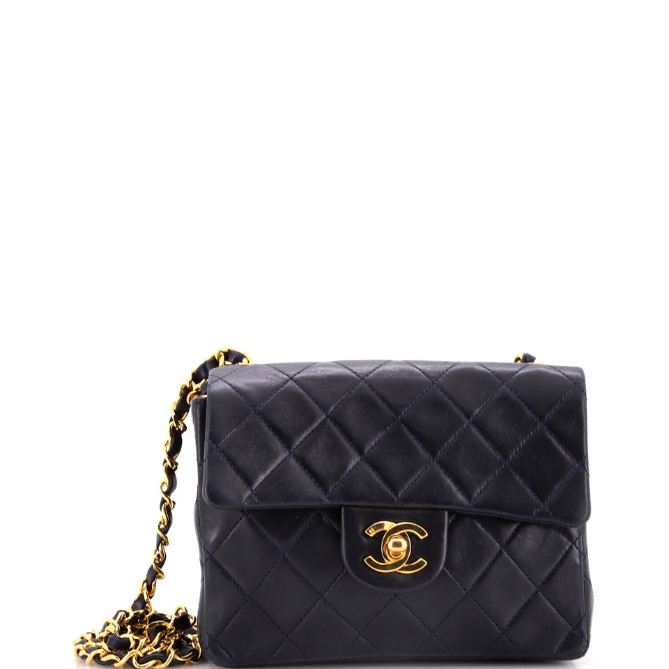 Vintage Square Classic Single Flap Bag Quilted Lambskin Mini