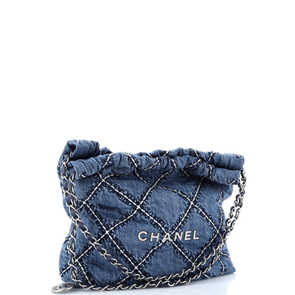 22 Chain Hobo Quilted Stitched Denim Small