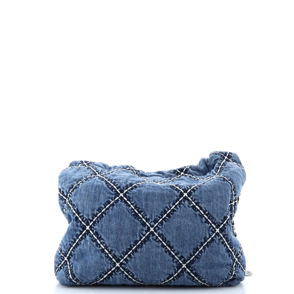 22 Chain Hobo Quilted Stitched Denim Small