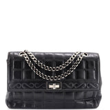 Vintage Chocolate Bar Mademoiselle Chain Flap Bag Quilted Leather Medium