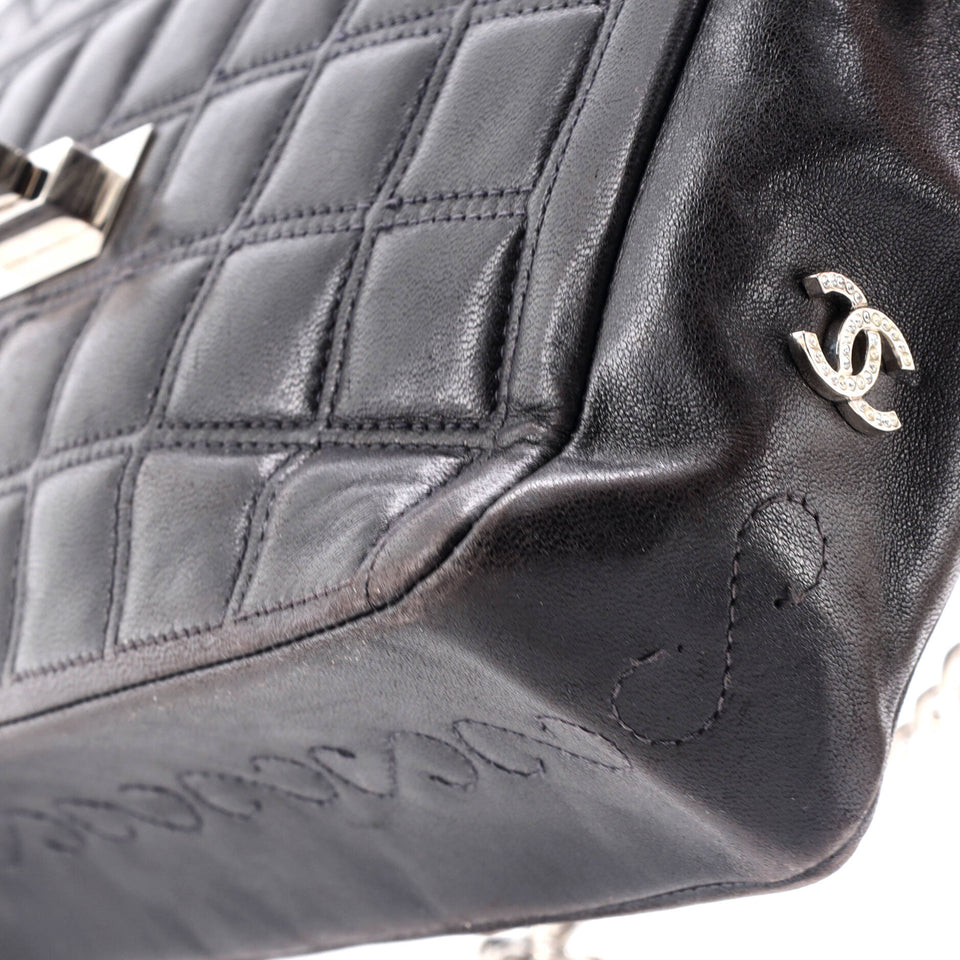 Vintage Chocolate Bar Mademoiselle Chain Flap Bag Quilted Leather Medium