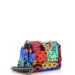 19 Flap Bag Quilted Graffiti Print Fabric Medium