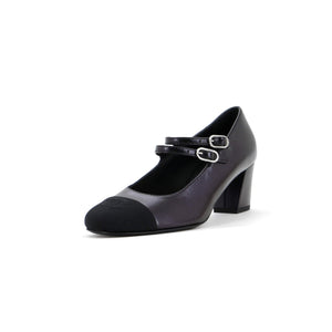 Women's CC Cap Toe Double Strap Mary Jane Pumps Leather with Grosgrain