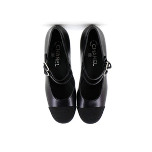 Women's CC Cap Toe Double Strap Mary Jane Pumps Leather with Grosgrain