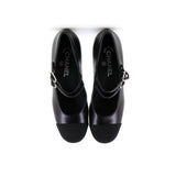 Women's CC Cap Toe Double Strap Mary Jane Pumps Leather with Grosgrain