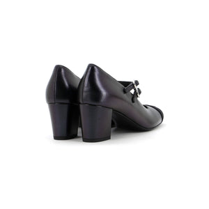 Women's CC Cap Toe Double Strap Mary Jane Pumps Leather with Grosgrain