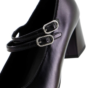 Women's CC Cap Toe Double Strap Mary Jane Pumps Leather with Grosgrain