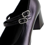 Women's CC Cap Toe Double Strap Mary Jane Pumps Leather with Grosgrain