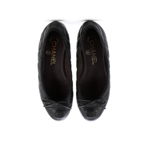 Women's CC Cap Toe Bow Ballerina Flats Quilted Leather