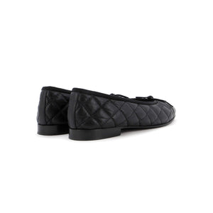 Women's CC Cap Toe Bow Ballerina Flats Quilted Leather