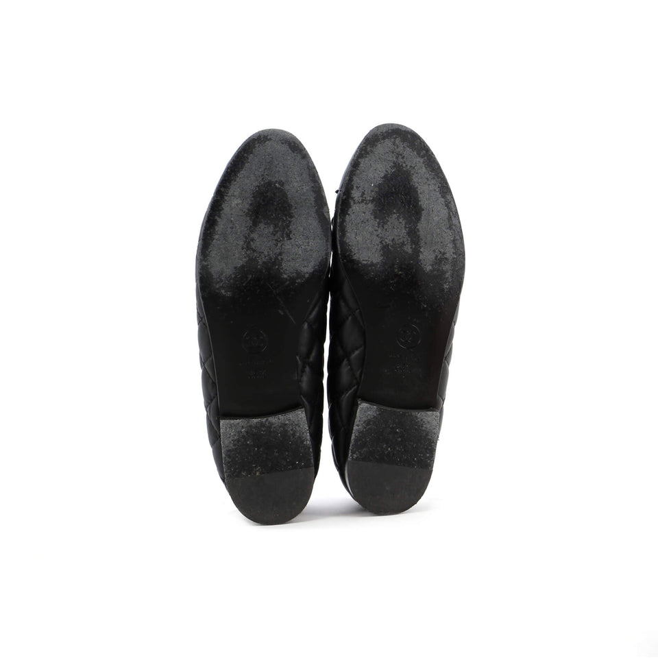 Women's CC Cap Toe Bow Ballerina Flats Quilted Leather