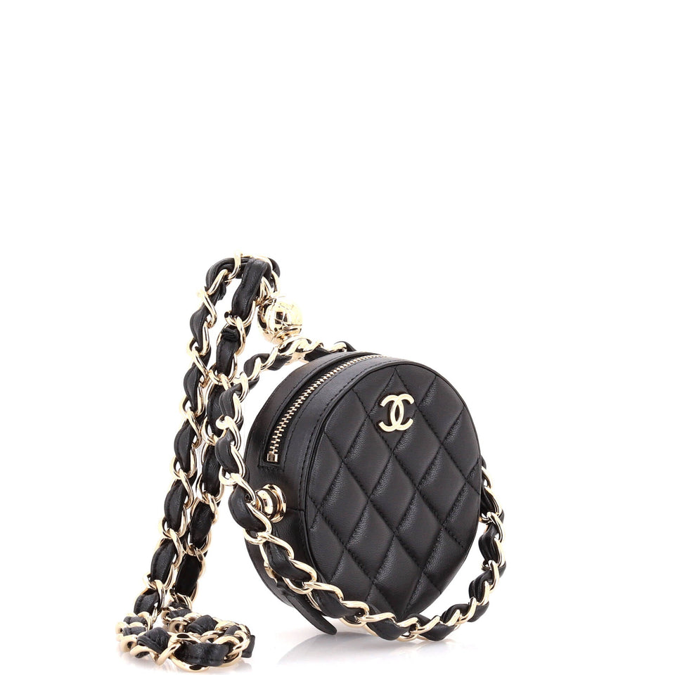 Frame Chain Around Round Clutch with Chain Quilted Lambskin Mini
