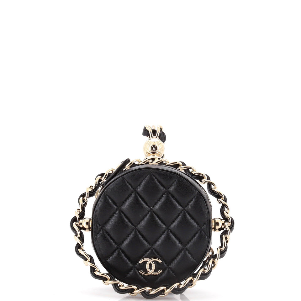 Frame Chain Around Round Clutch with Chain Quilted Lambskin Mini