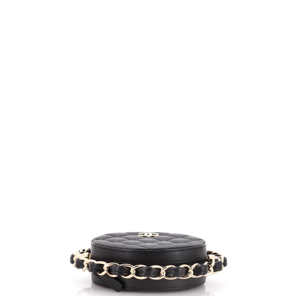 Frame Chain Around Round Clutch with Chain Quilted Lambskin Mini
