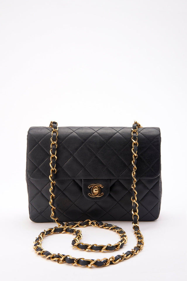 Chanel Vintage Black Small Square Classic Flap with 24k gold plated hardware