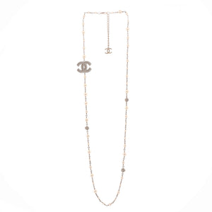 CC Station Long Necklace Metal with Faux Pearls and Crystals