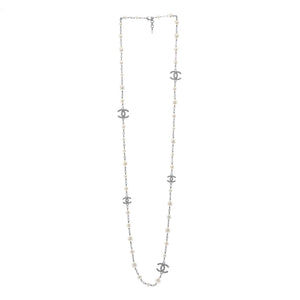 CC Station Long Necklace Metal with Faux Pearls and Crystals