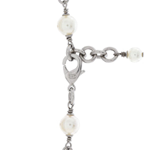 CC Station Long Necklace Metal with Faux Pearls and Crystals