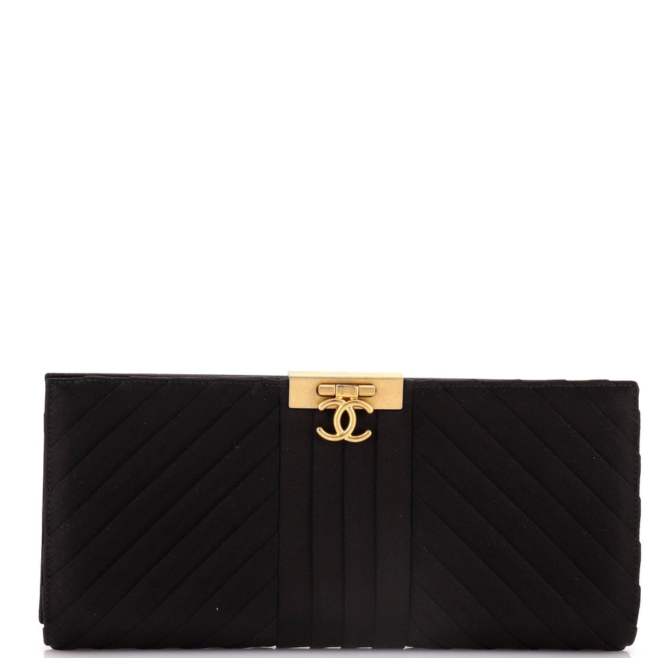 Chevron Pleated CC Flip Lock Flap Clutch Satin