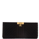 Chevron Pleated CC Flip Lock Flap Clutch Satin