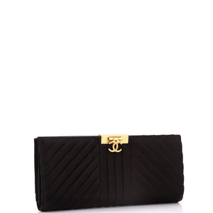Chevron Pleated CC Flip Lock Flap Clutch Satin