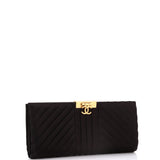 Chevron Pleated CC Flip Lock Flap Clutch Satin