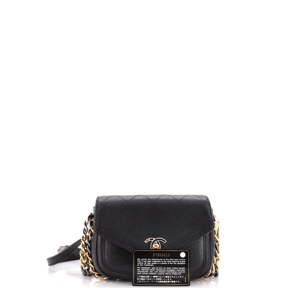 Two Tone Envelope Flap Bag Quilted Calfskin Small