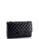 So Black Classic Double Flap Bag Quilted Shiny Crumpled Calfskin Jumbo