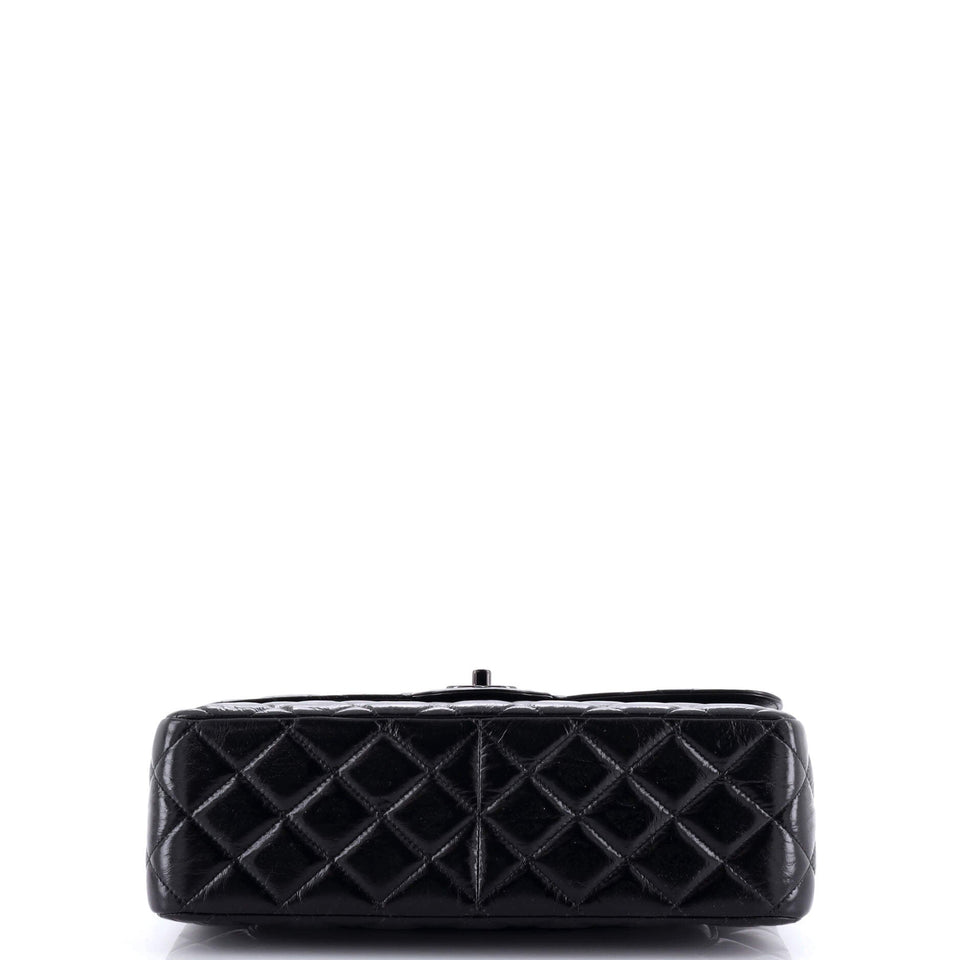 So Black Classic Double Flap Bag Quilted Shiny Crumpled Calfskin Jumbo