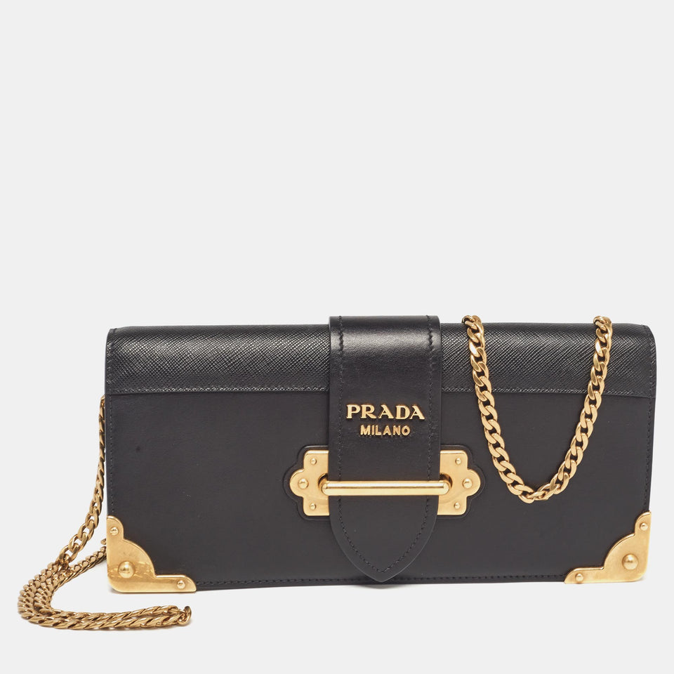 Black Leather Cahier Chain Clutch