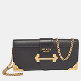 Black Leather Cahier Chain Clutch
