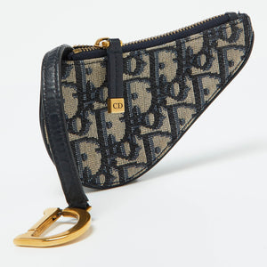 Dior Navy Blue Oblique Fabric Saddle Coin Purse