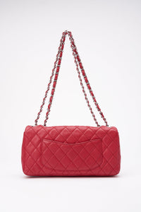 Chanel Red Caviar Leather Single Flap With Silver Hardware