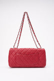 Chanel Red Caviar Leather Single Flap With Silver Hardware