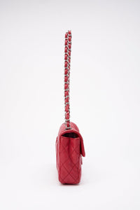 Chanel Red Caviar Leather Single Flap With Silver Hardware