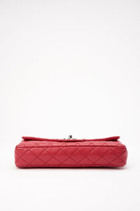 Chanel Red Caviar Leather Single Flap With Silver Hardware