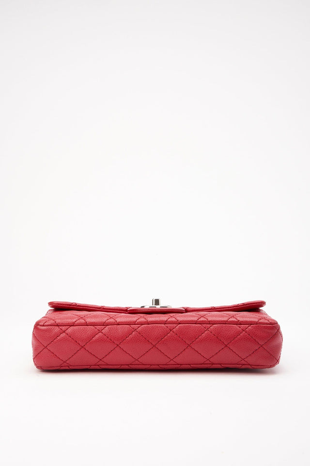Chanel Red Caviar Leather Single Flap With Silver Hardware