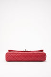 Chanel Red Caviar Leather Single Flap With Silver Hardware