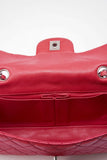 Chanel Red Caviar Leather Single Flap With Silver Hardware