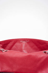 Chanel Red Caviar Leather Single Flap With Silver Hardware
