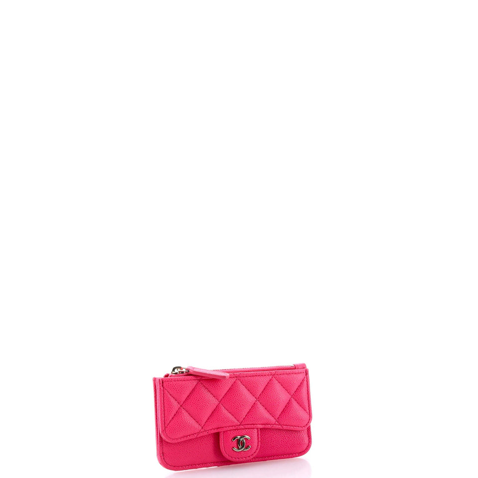 Flap Zip Card Holder Quilted Caviar