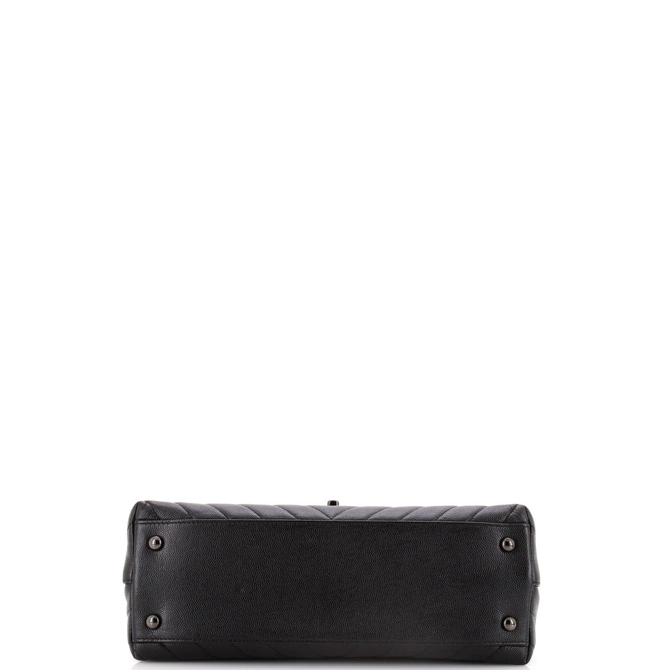 So Black Coco Top Handle Bag Chevron Caviar Small