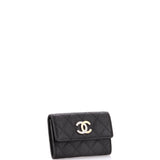 Crystal CC Flap Card Holder Quilted Caviar