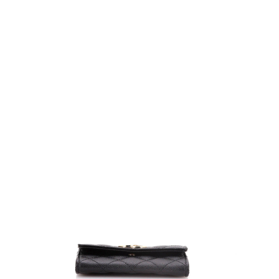 Crystal CC Flap Card Holder Quilted Caviar