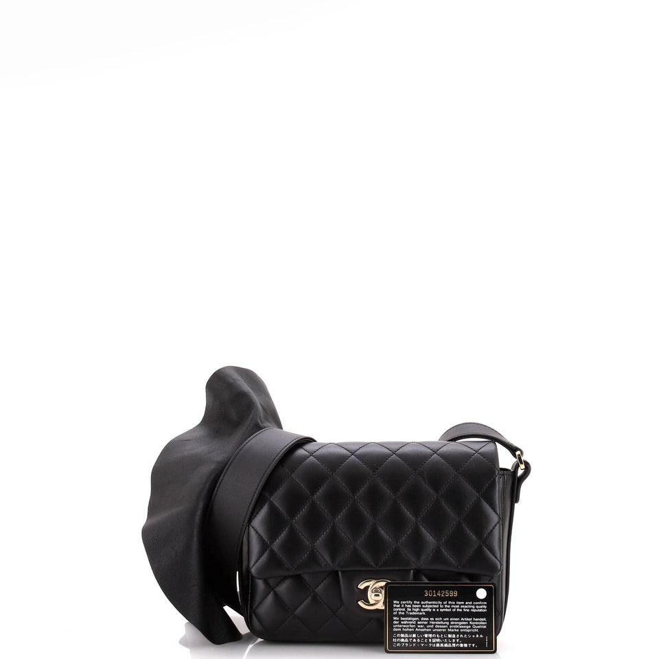 Wave Strap Flap Bag Quilted Lambskin with Calfskin Small
