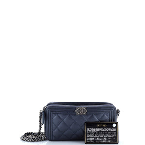 Boy Double Zip Clutch with Chain Quilted Caviar