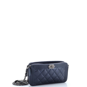Boy Double Zip Clutch with Chain Quilted Caviar